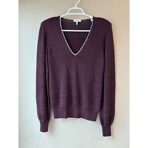 Reiss Talia Tipped V Neck Sweater in Burgundy Size Medium